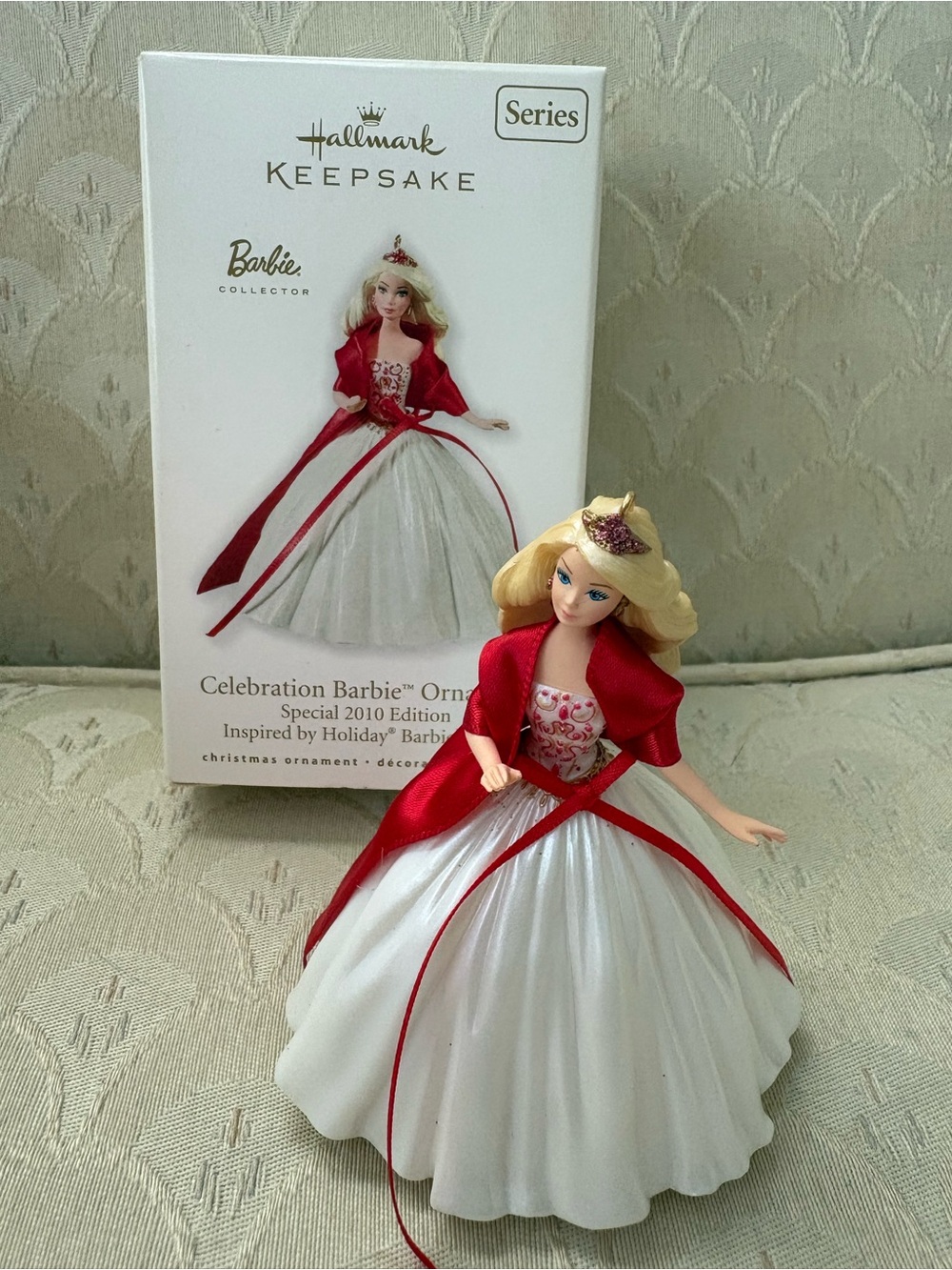 Hallmark Keepsake 2010 Celebration Barbie Ornament. Red/white. Great shape/box